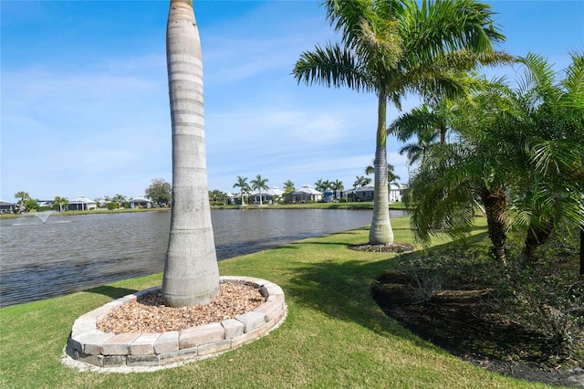 view of yard with a water view