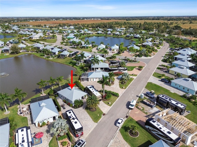 aerial view featuring a water view