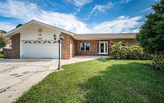 single story home with a front lawn and a garage