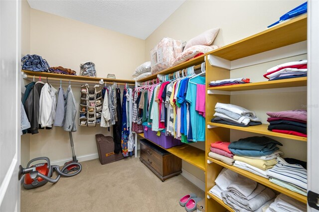 spacious closet with light carpet