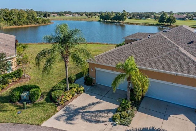 aerial view with a water view