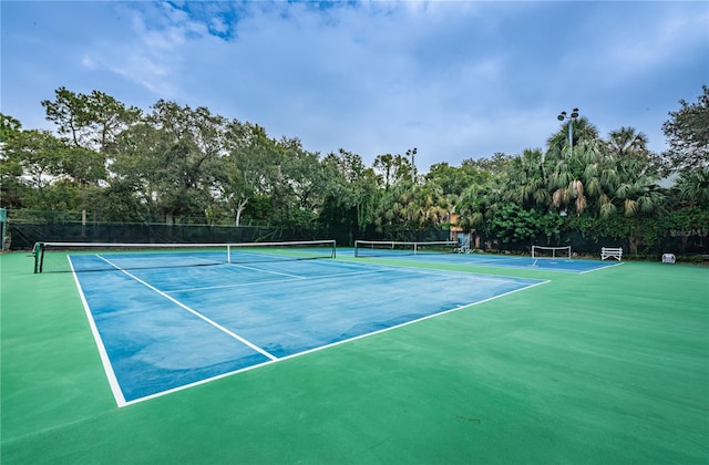 view of tennis court with fence