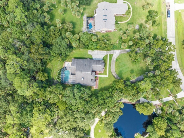 aerial view with a water view