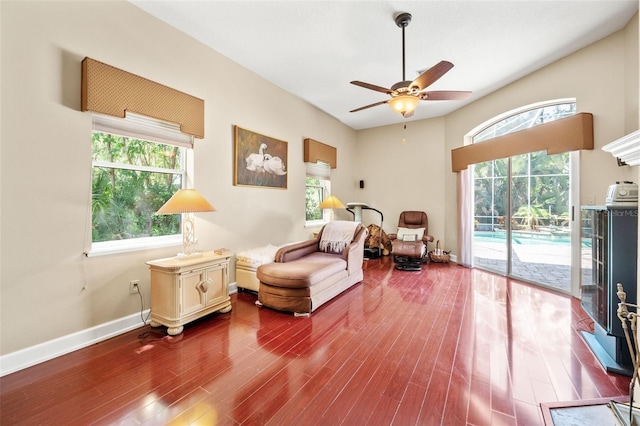 sitting room featuring ceiling fan and wood-type flooring