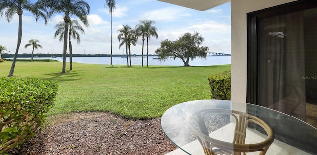 view of yard with a water view