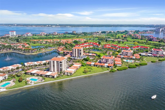 aerial view featuring a water view