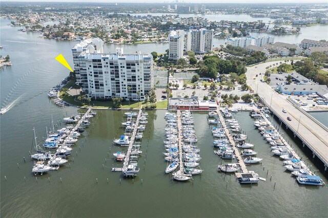 aerial view featuring a water view