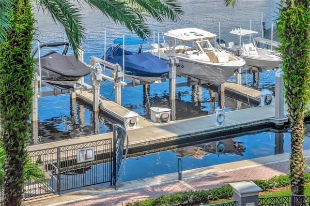 dock area featuring a water view