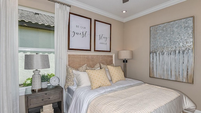 bedroom with ornamental molding