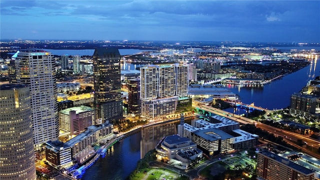 property's view of city featuring a water view