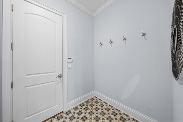 mudroom featuring ornamental molding