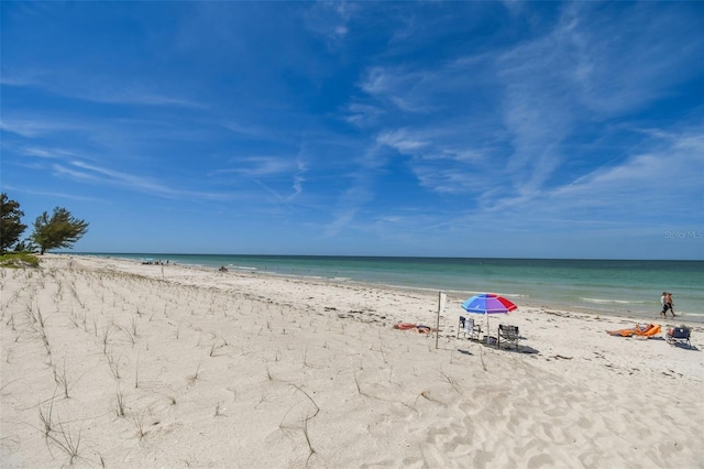 property view of water featuring a view of the beach