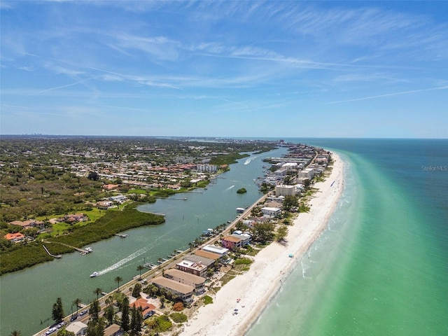 aerial view featuring a beach view and a water view