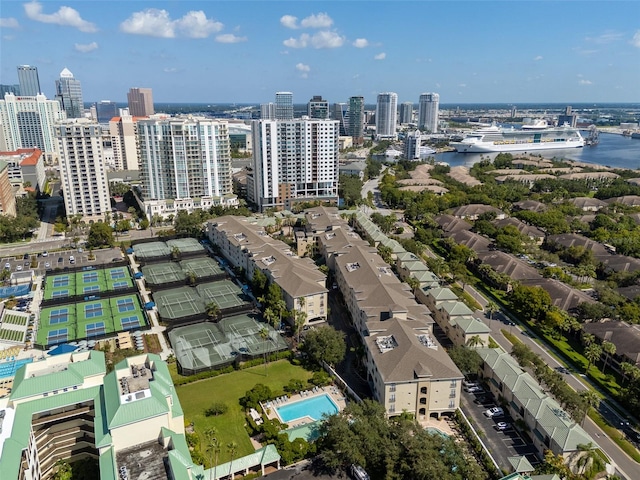 aerial view featuring a water view