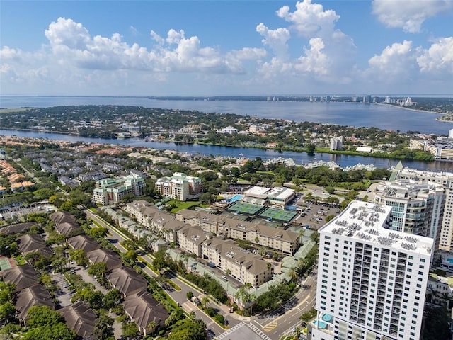 aerial view with a water view