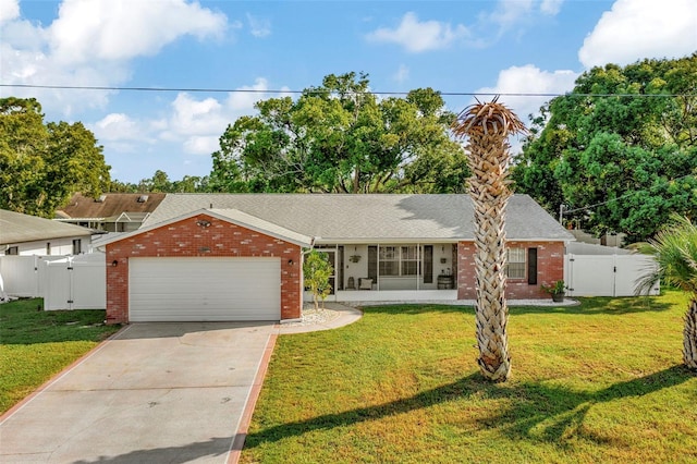 single story home with a garage and a front yard