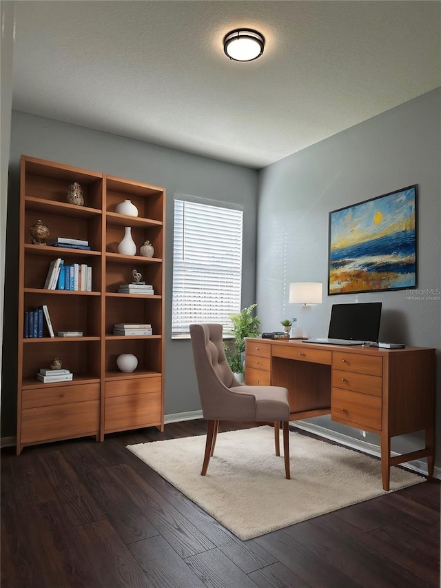 office area with dark wood-style floors