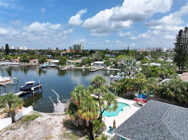 exterior space featuring a water view