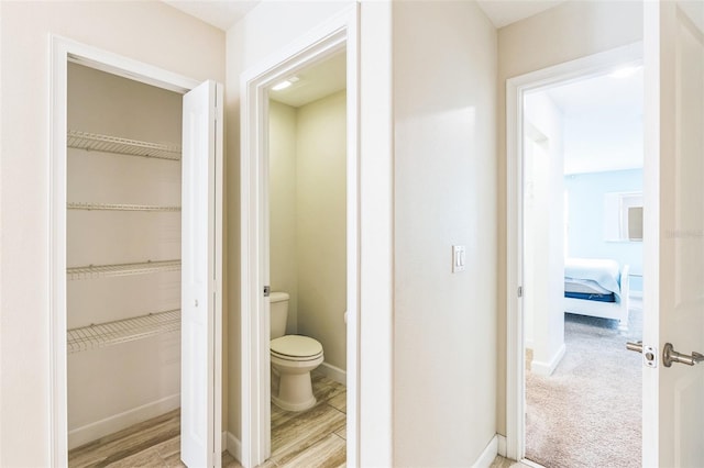 bathroom featuring wood-type flooring and toilet