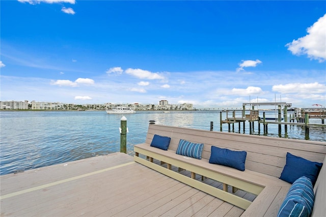 dock area with a water view