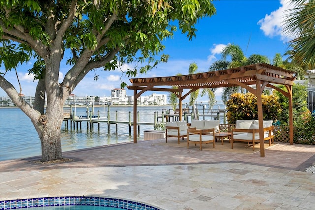 view of dock with a water view