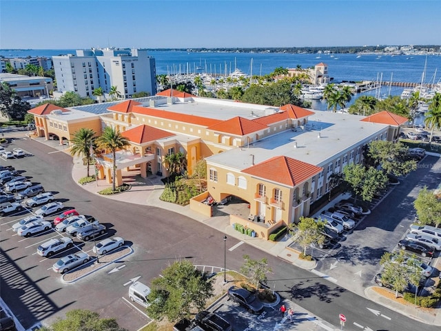 aerial view featuring a water view