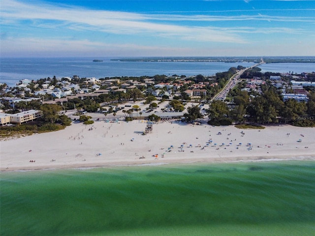 aerial view with a view of the beach and a water view