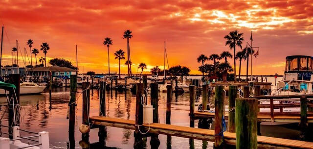 view of dock with a water view