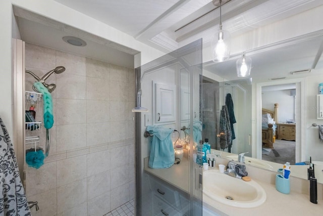 bathroom with vanity and a shower with curtain