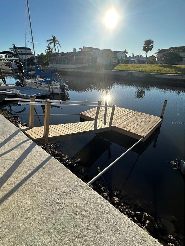 view of dock with a water view