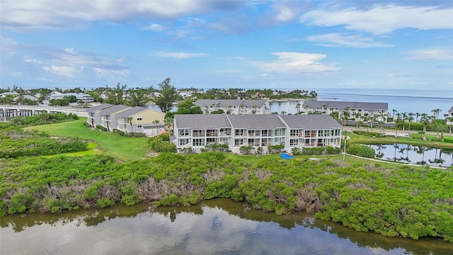 aerial view featuring a water view