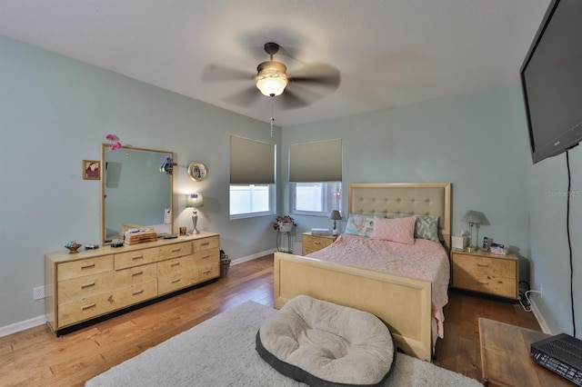 bedroom featuring ceiling fan and hardwood / wood-style floors