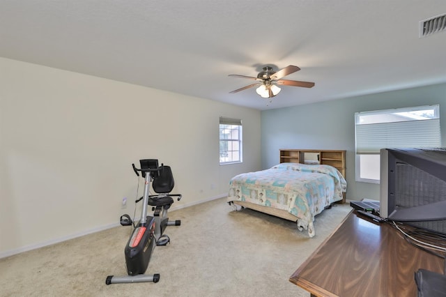 bedroom featuring carpet floors and ceiling fan