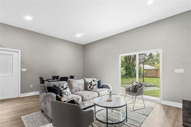 living room with light hardwood / wood-style floors