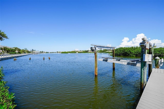 view of dock with a water view