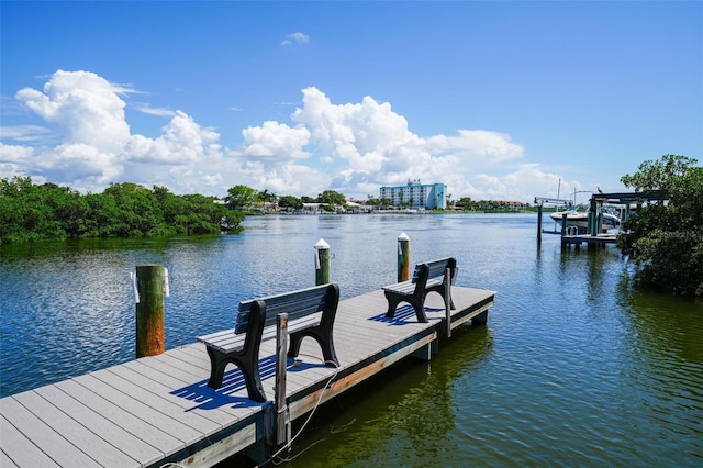 view of dock with a water view