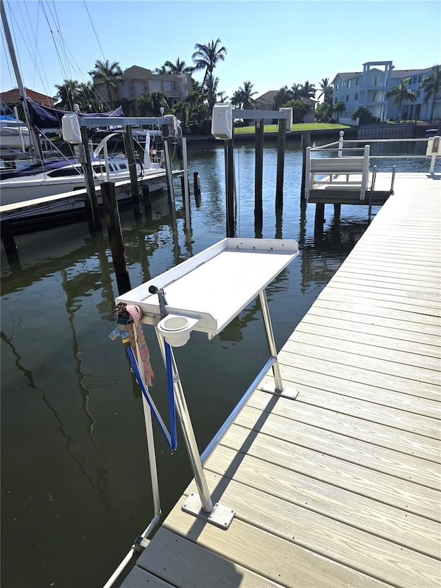 view of dock with a water view