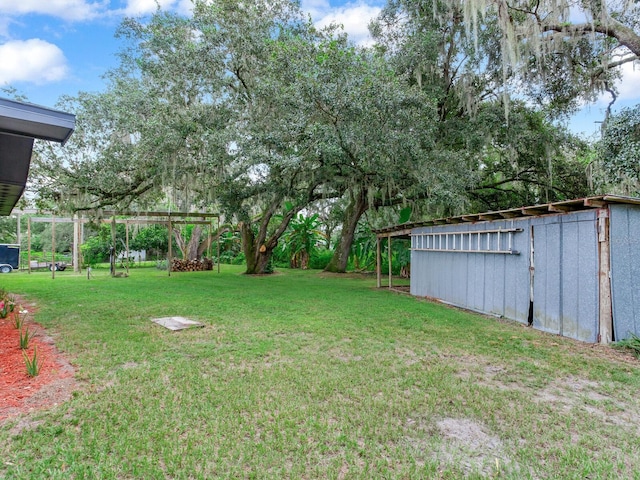 view of yard with an outbuilding