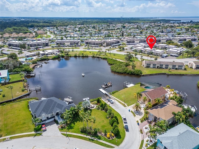 aerial view with a water view