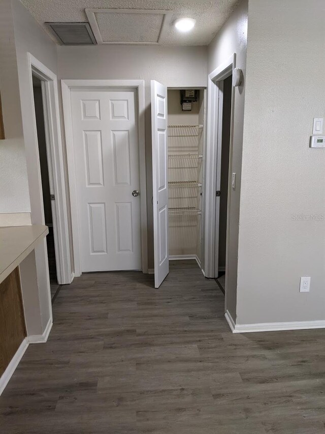 corridor featuring dark wood-type flooring