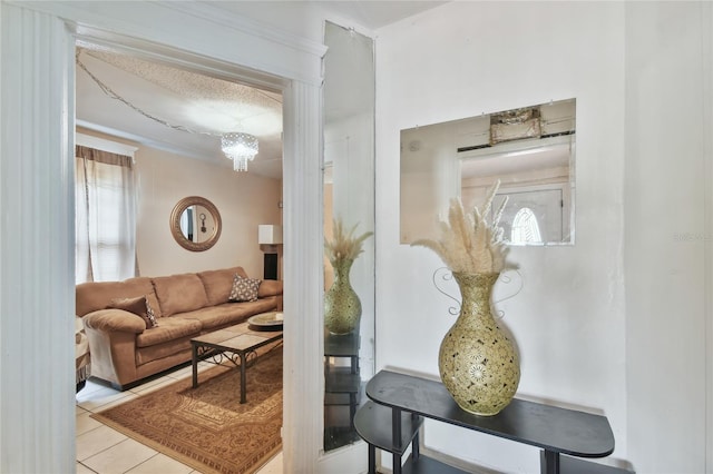 living room featuring a textured ceiling