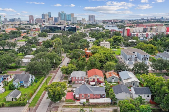 drone / aerial view with a city view