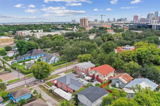 drone / aerial view with a city view