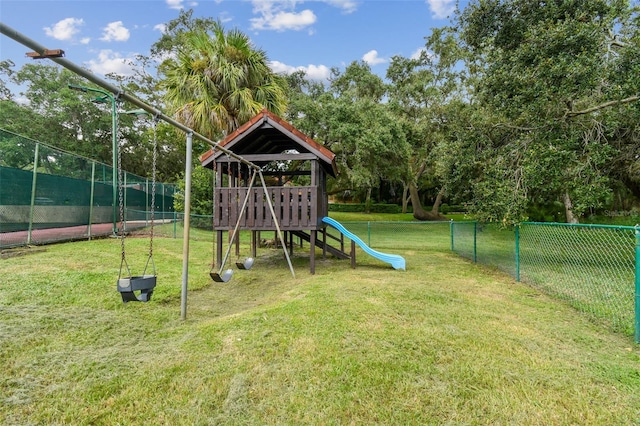 view of play area featuring a yard