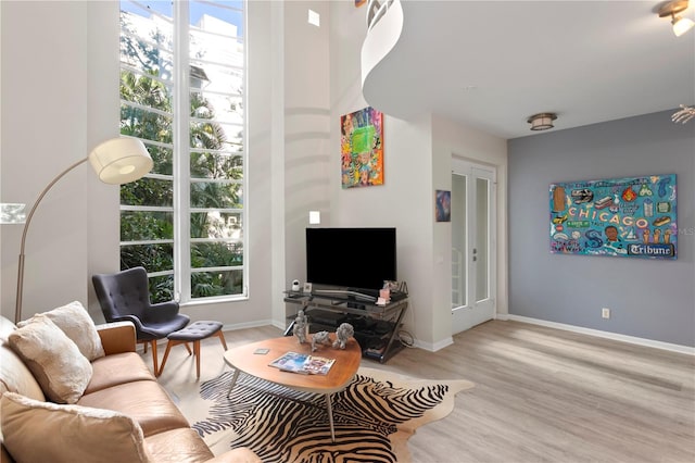 living room with plenty of natural light and light hardwood / wood-style flooring