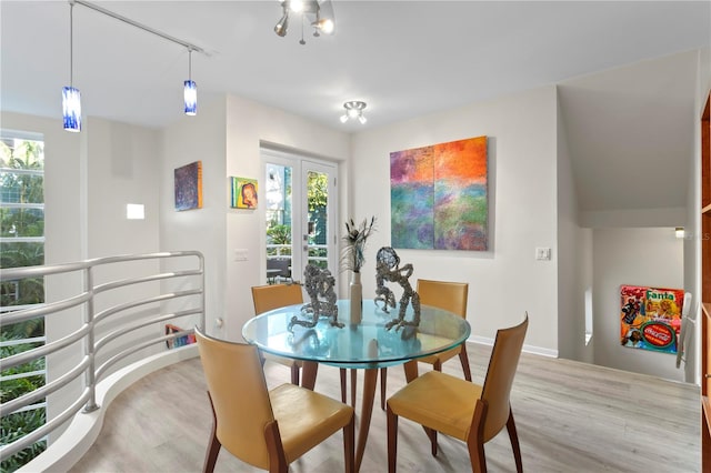 dining room featuring plenty of natural light and light hardwood / wood-style flooring