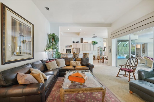 living room with carpet