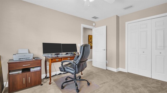 home office featuring light carpet