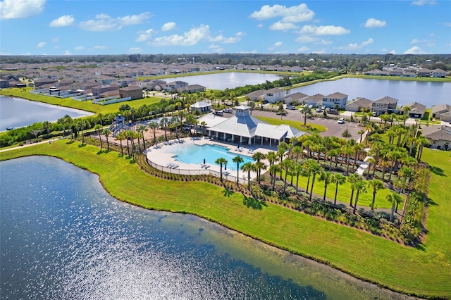 aerial view with a water view