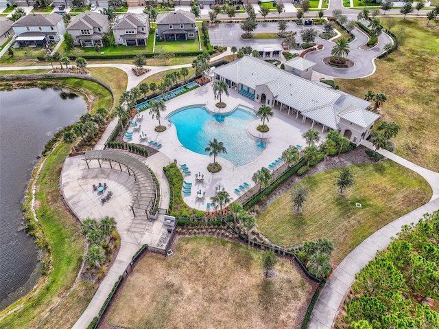 drone / aerial view featuring a water view